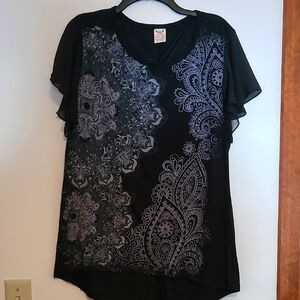 Faded Glory black graphic flutter sleeve tee Sz 16